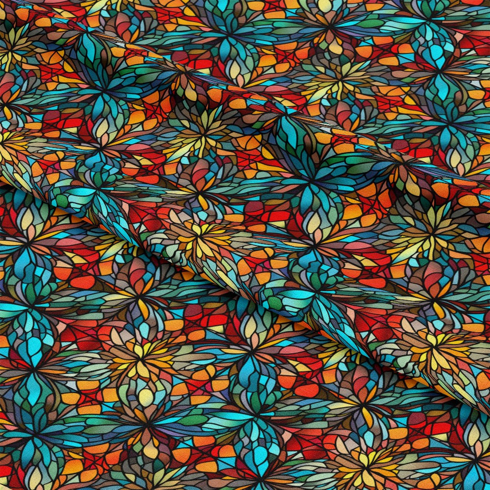Stained Glass Christmas Pattern 21 Quilting Cotton Fabric