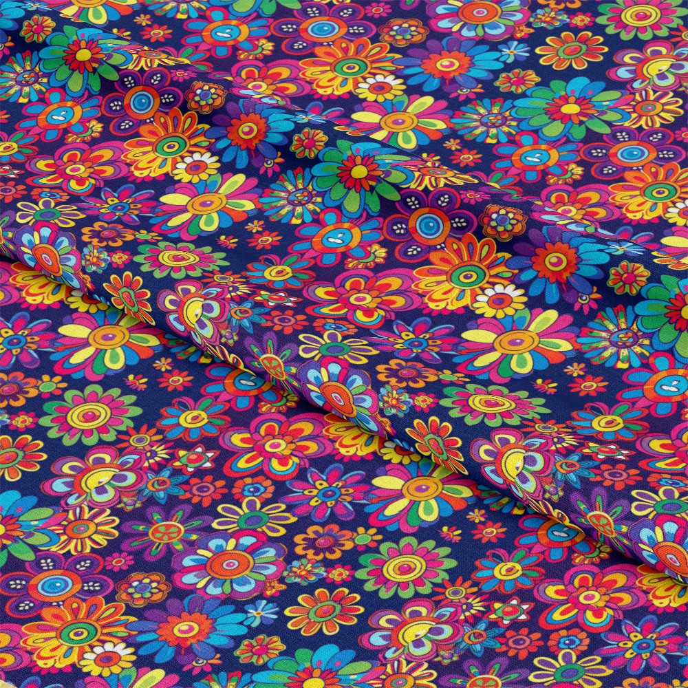 Rainbow Hippie Flowers Pattern 6 Quilting Cotton Fabric
