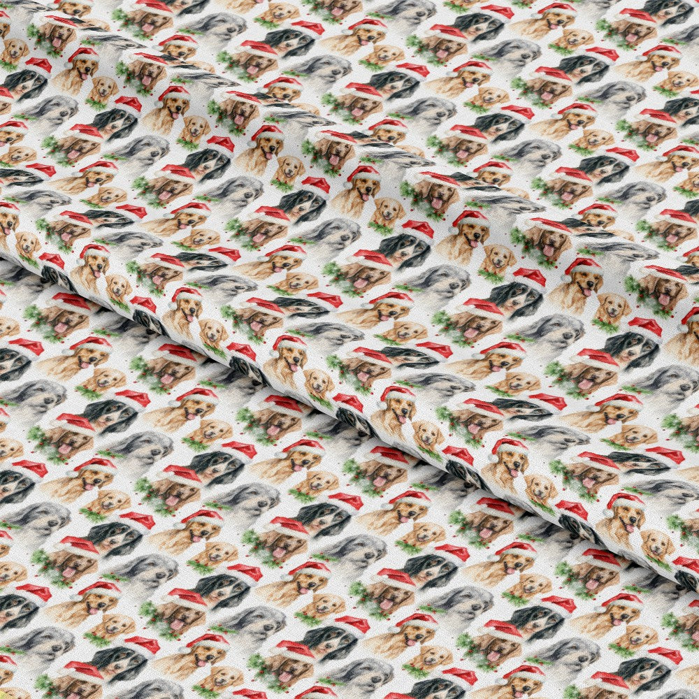 Watercolor Christmas Dog Breeds Pattern 1 Quilting Cotton Fabric