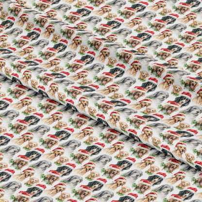 Watercolor Christmas Dog Breeds Pattern 1 Quilting Cotton Fabric