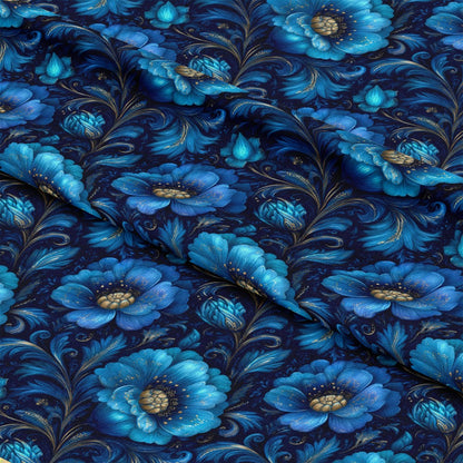 Blue Ornamental Floral Pattern 5 Quilting Cotton Fabric