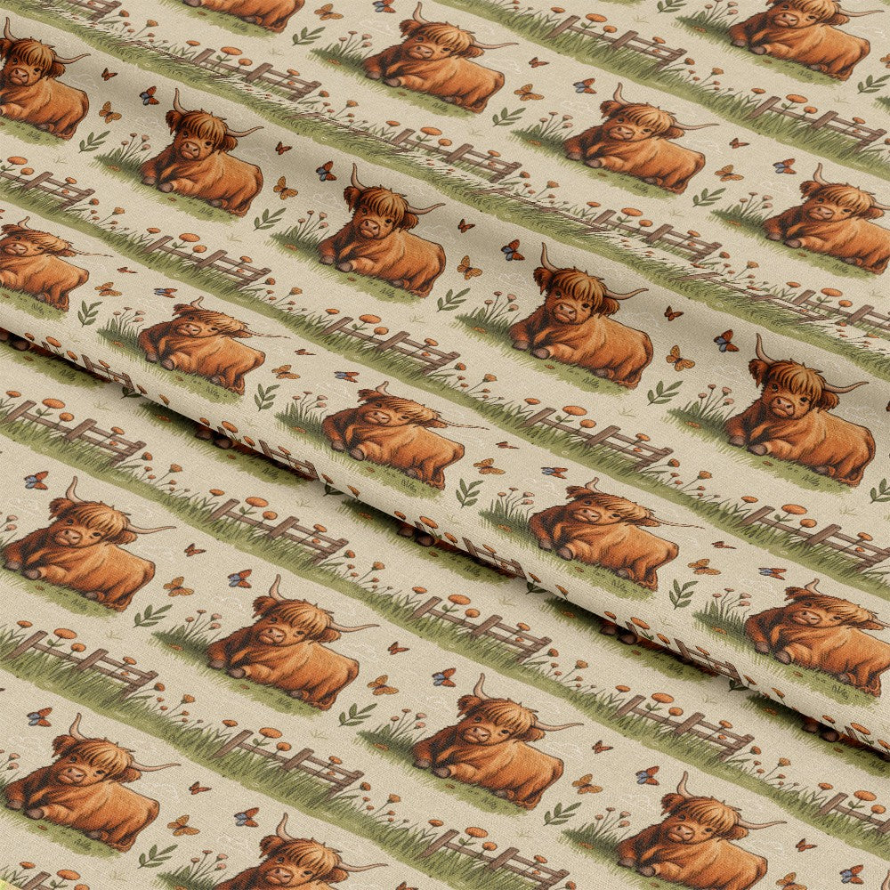 Cartoon Highland Cows Pattern 15 Quilting Cotton Fabric
