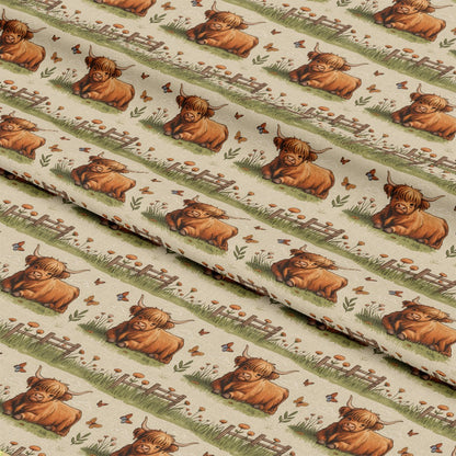 Cartoon Highland Cows Pattern 15 Quilting Cotton Fabric