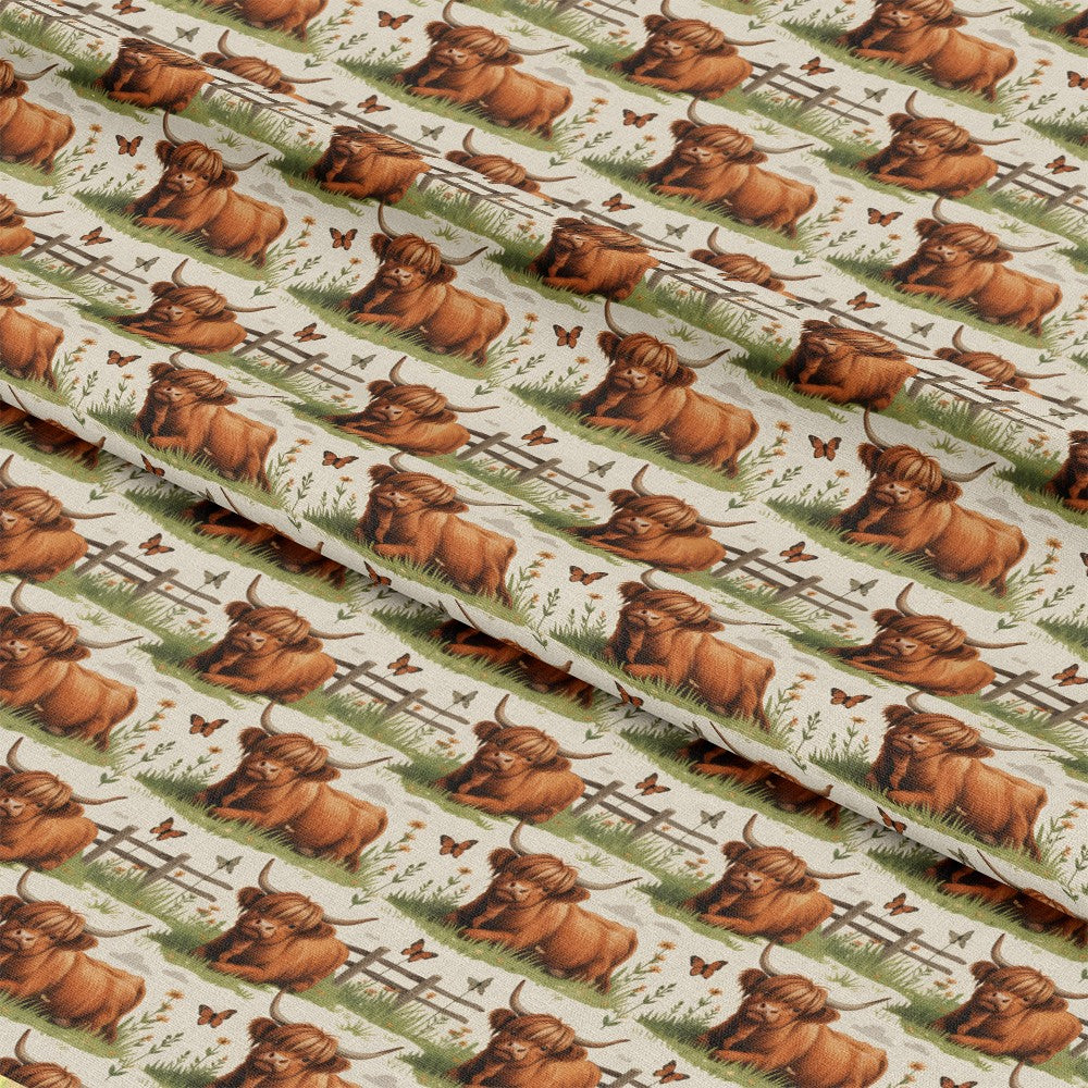 Cartoon Highland Cows Pattern 7 Quilting Cotton Fabric