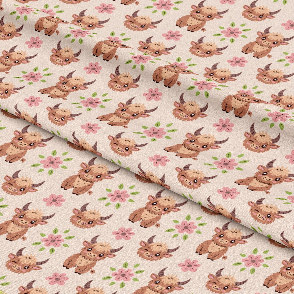 Cute Baby Highland Cows Pattern 6 Quilting Cotton Fabric