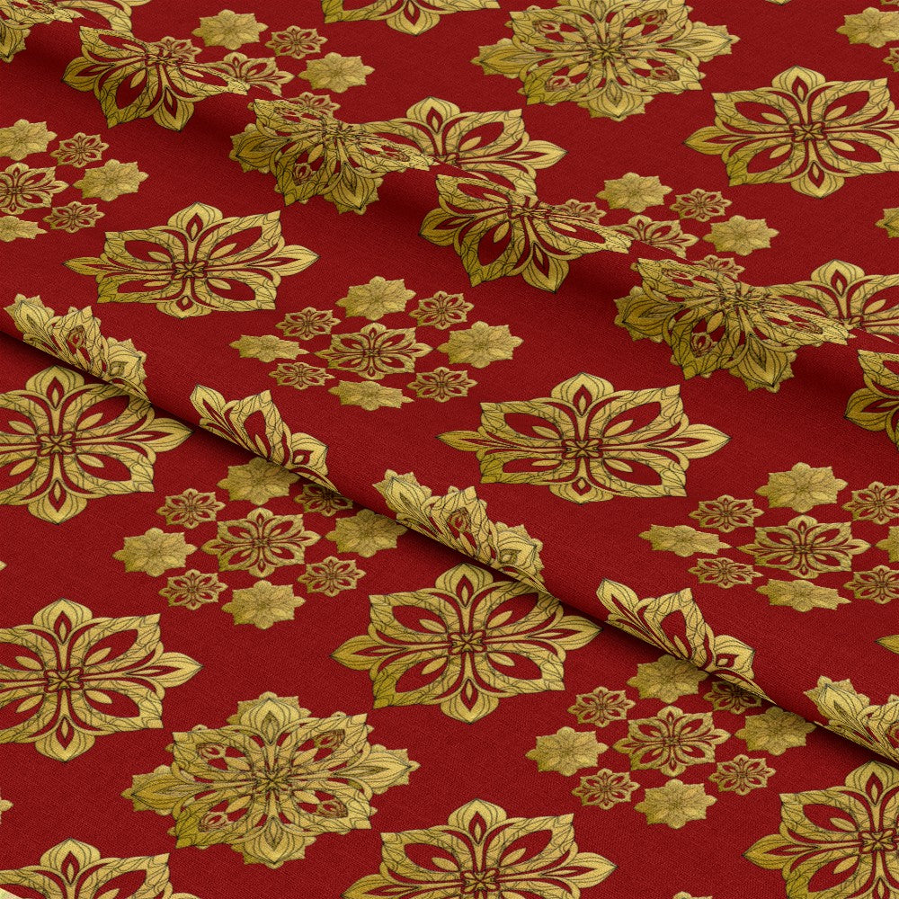 Red Gold Christmas Pattern 6 Quilting Cotton Fabric