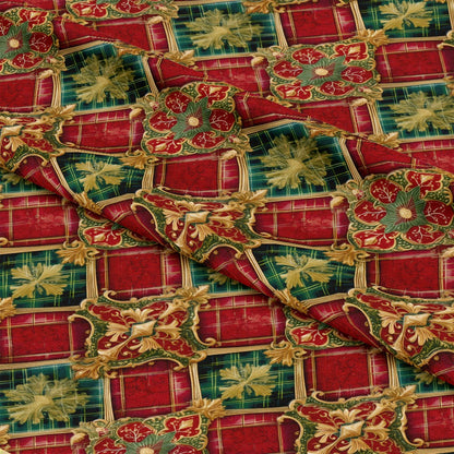 Red Green Gold Christmas Pattern 9 Quilting Cotton Fabric