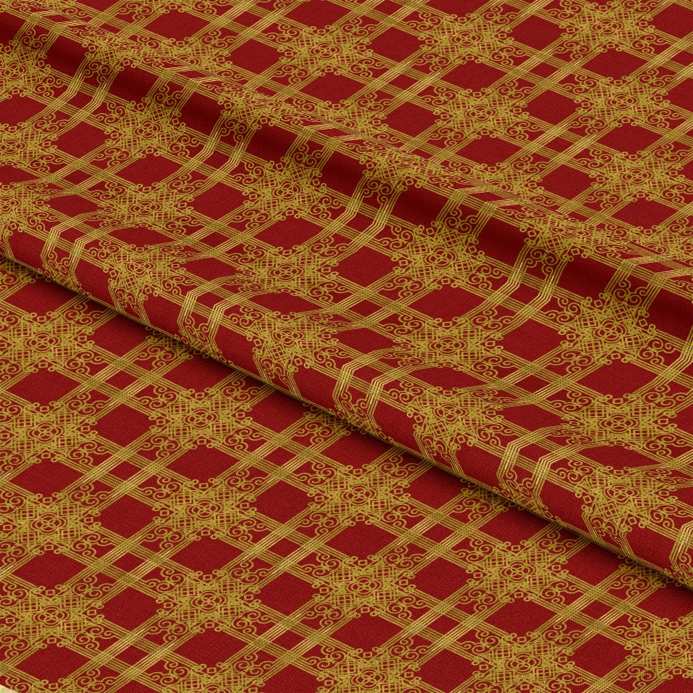 Red Gold Christmas Pattern 3 Quilting Cotton Fabric