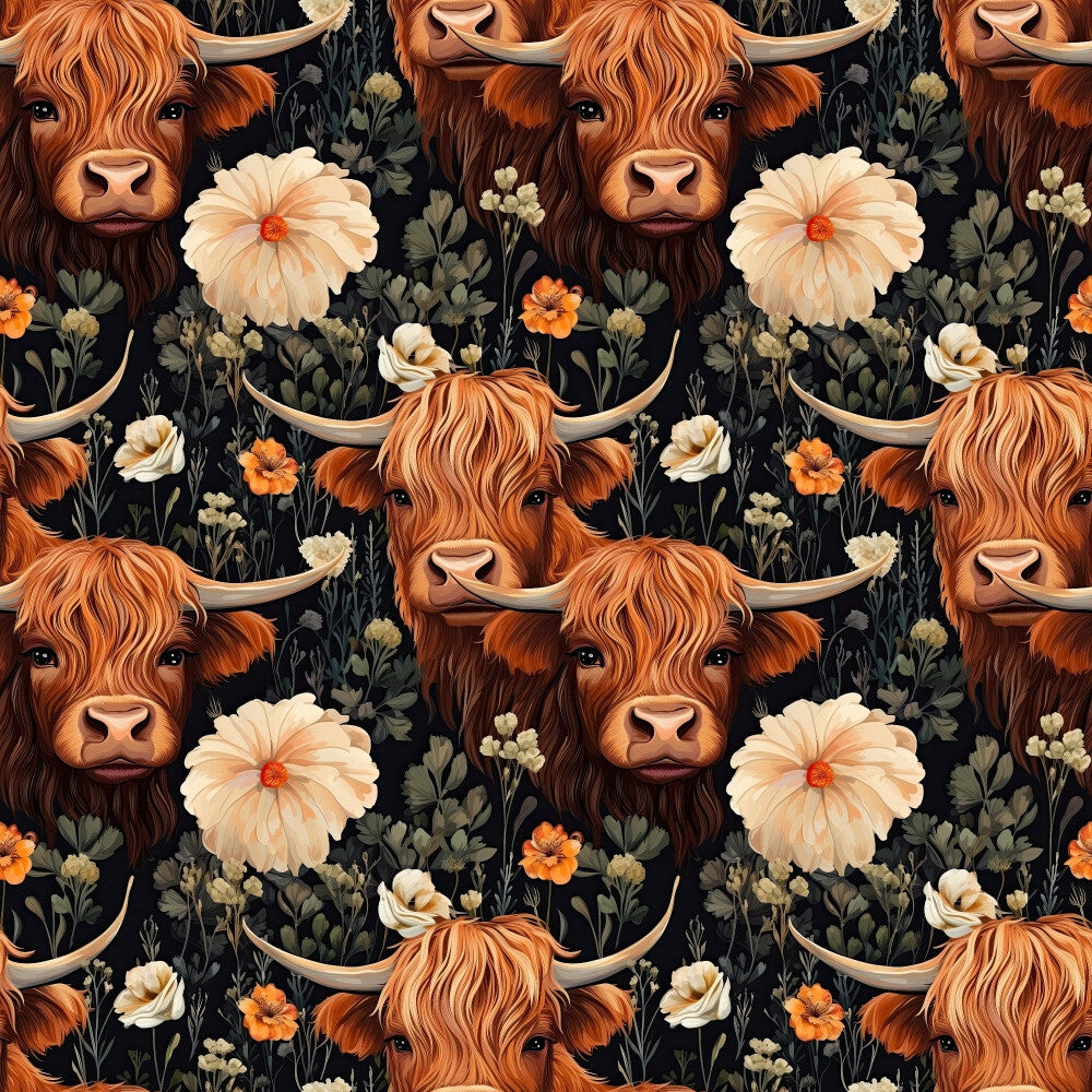 Floral Highland Cows Fat Quarter Bundle