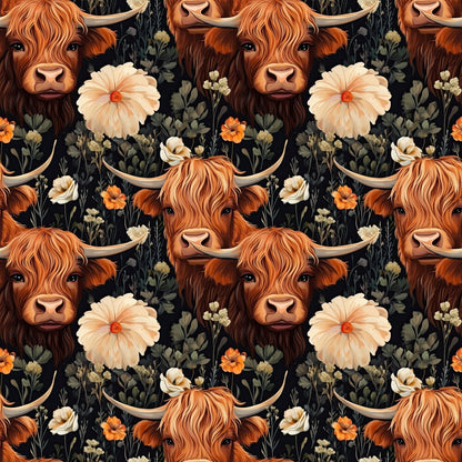 Floral Highland Cows Fat Quarter Bundle