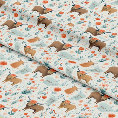Handdrawn Highland Cows Pattern 4 Quilting Cotton Fabric