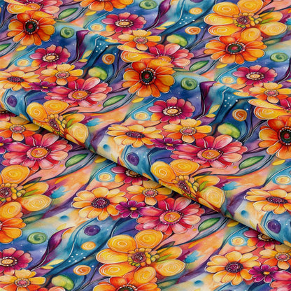 Vibrant Abstract Floral Art Pattern 2 Quilting Cotton Fabric