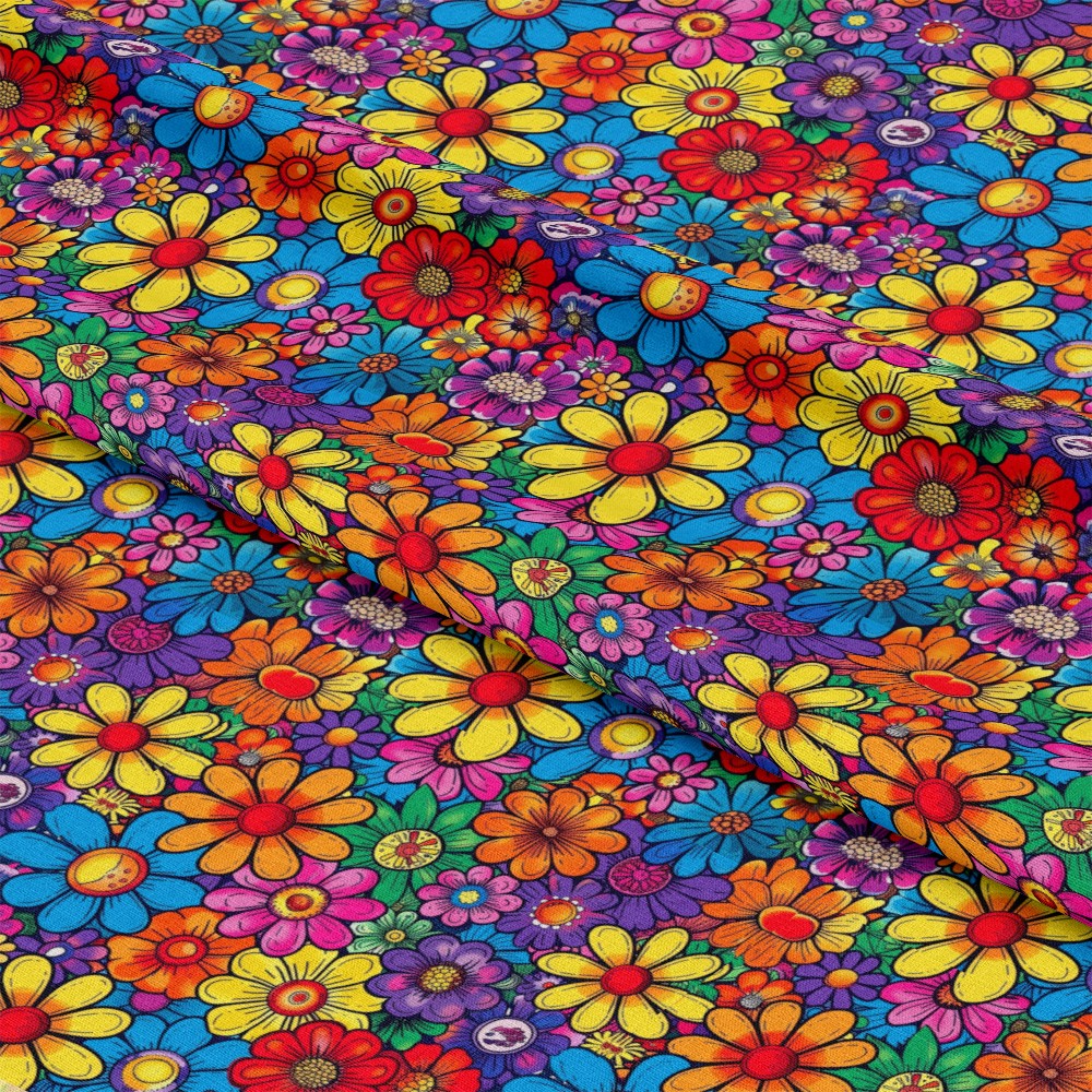 Rainbow Hippie Flowers Pattern 10 Quilting Cotton Fabric