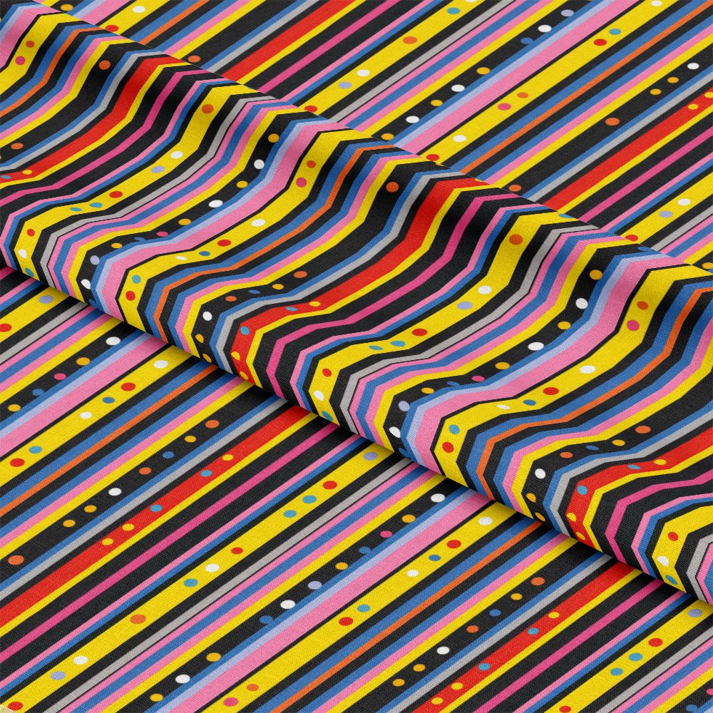 Colorful Stripes and Dots Pattern 8 Quilting Cotton Fabric