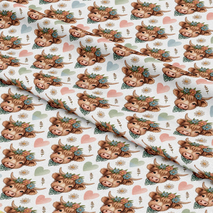 Highland Cow Heads Pattern 7 Quilting Cotton Fabric