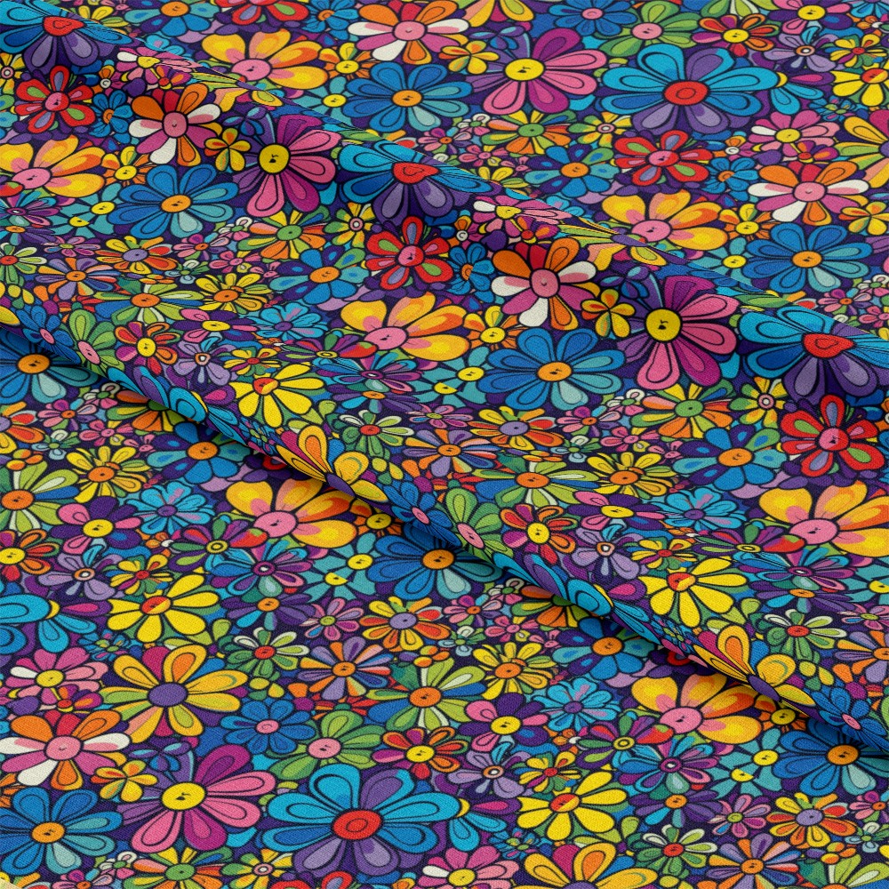 Rainbow Hippie Flowers Pattern 4 Quilting Cotton Fabric