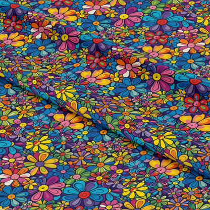 Rainbow Hippie Flowers Pattern 4 Quilting Cotton Fabric