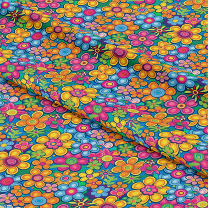 Rainbow Hippie Flowers Pattern 2 Quilting Cotton Fabric
