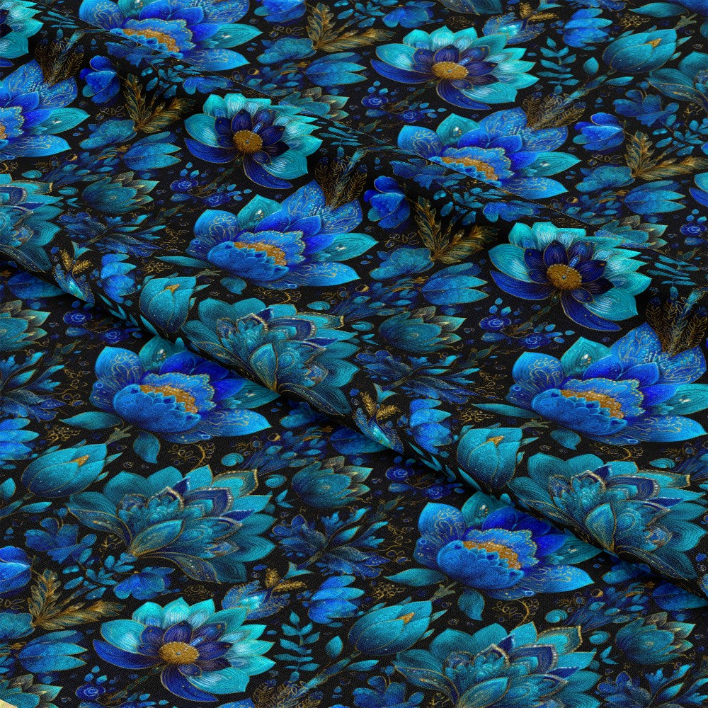 Blue Ornamental Floral Pattern 4 Quilting Cotton Fabric
