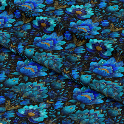 Blue Ornamental Floral Pattern 4 Quilting Cotton Fabric
