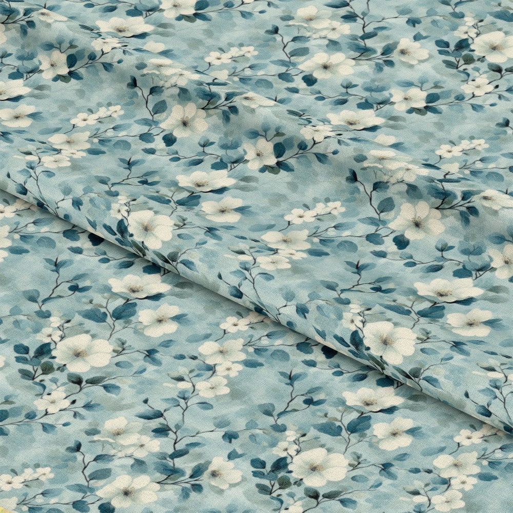 Cornflower Blue Floral Pattern 13 Quilting Cotton Fabric