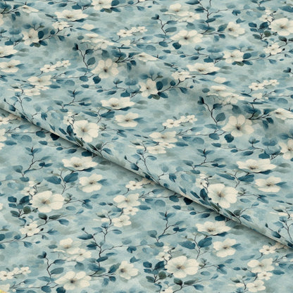 Cornflower Blue Floral Pattern 13 Quilting Cotton Fabric