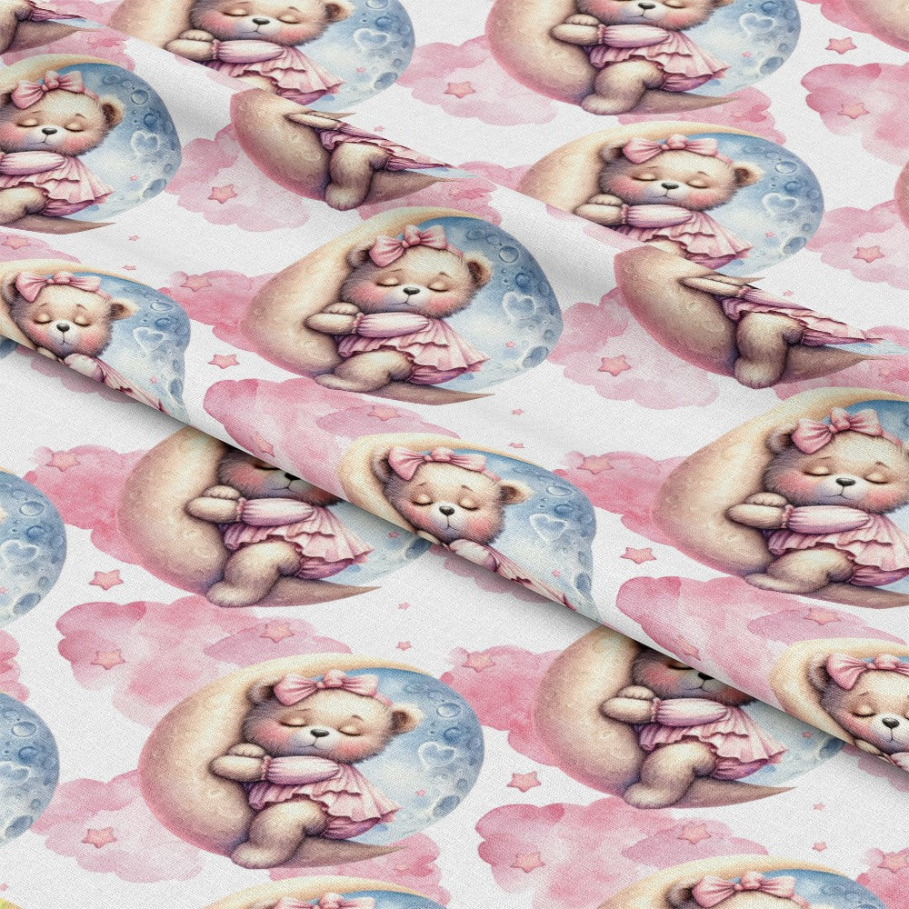 Pink Night Time Teddy Bears Pattern 4 Quilting Cotton Fabric