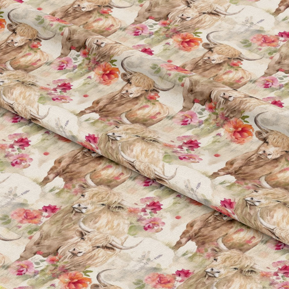 Highland Cows on the Farm Pattern 7 Quilting Cotton Fabric