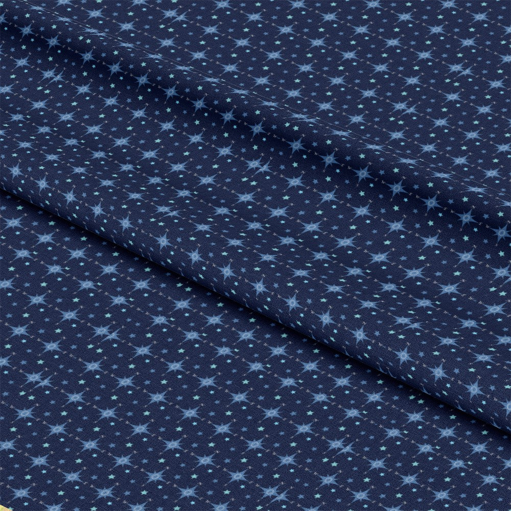- Navy Nautical Sea Pattern 14 Quilting Cotton Fabric  
- Dark blue textile  
- Light blue nautical star motifs  
- Cotton quilting material  
- Repeated sea-inspired design  
- Soft fabric for sewing projects  
- Marine theme fabric yardage