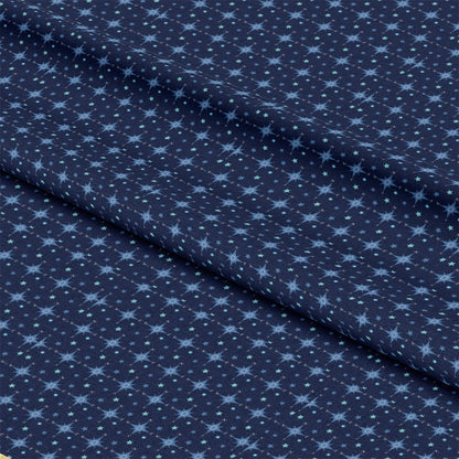 - Navy Nautical Sea Pattern 14 Quilting Cotton Fabric  
- Dark blue textile  
- Light blue nautical star motifs  
- Cotton quilting material  
- Repeated sea-inspired design  
- Soft fabric for sewing projects  
- Marine theme fabric yardage