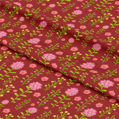 Handdrawn Pink Flowers Pattern 4 Quilting Cotton Fabric