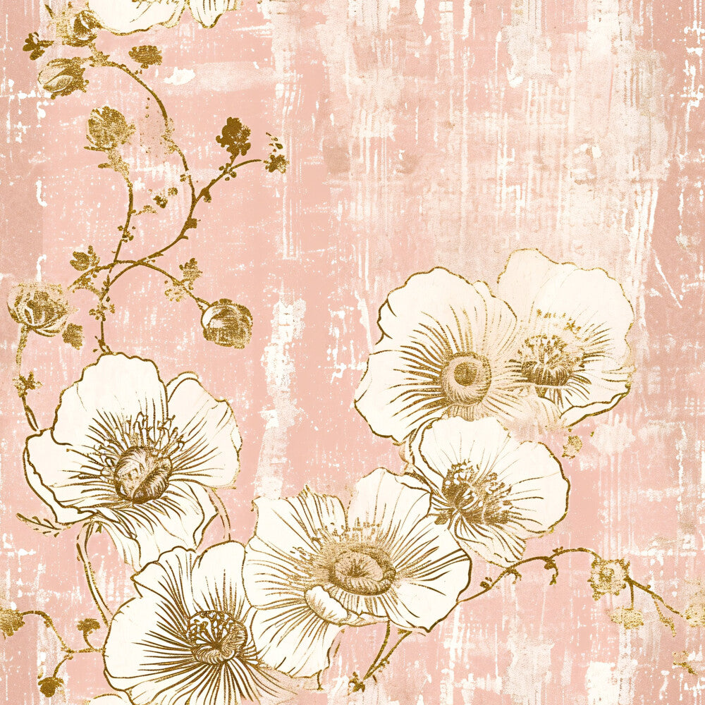 Antique Linocut Stenciled Pastel Florals Fat Quarter Bundle