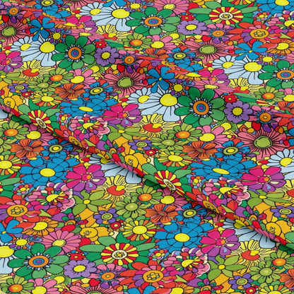 Rainbow Hippie Flowers Pattern 12 Quilting Cotton Fabric