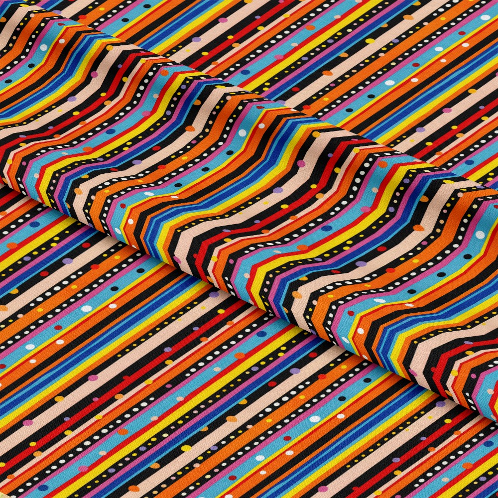 Colorful Stripes and Dots Pattern 3 Quilting Cotton Fabric
