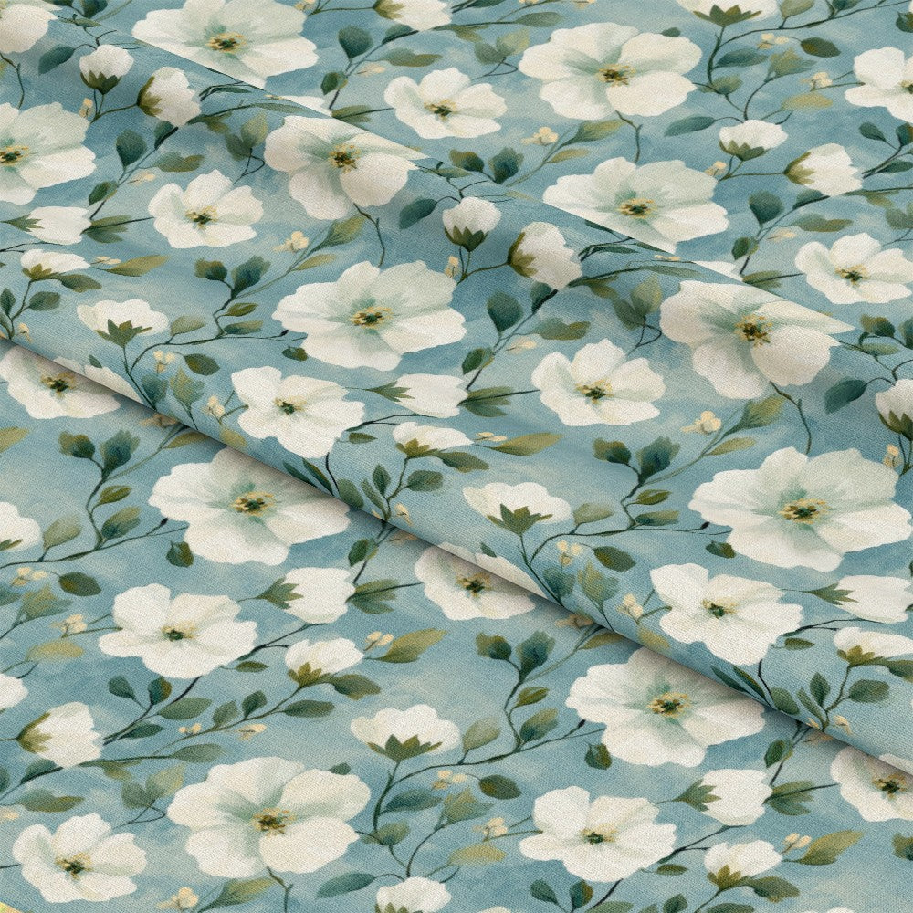 Cornflower Blue Floral Pattern 4 Quilting Cotton Fabric