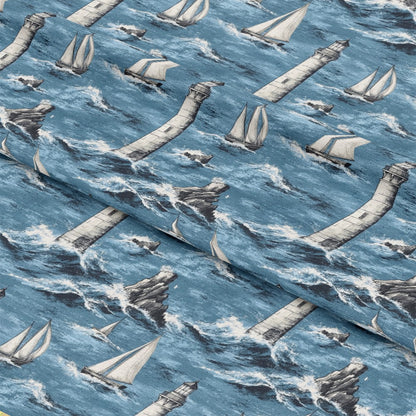 Lighthouse and Sailboats Pattern 3 Quilting Cotton Fabric