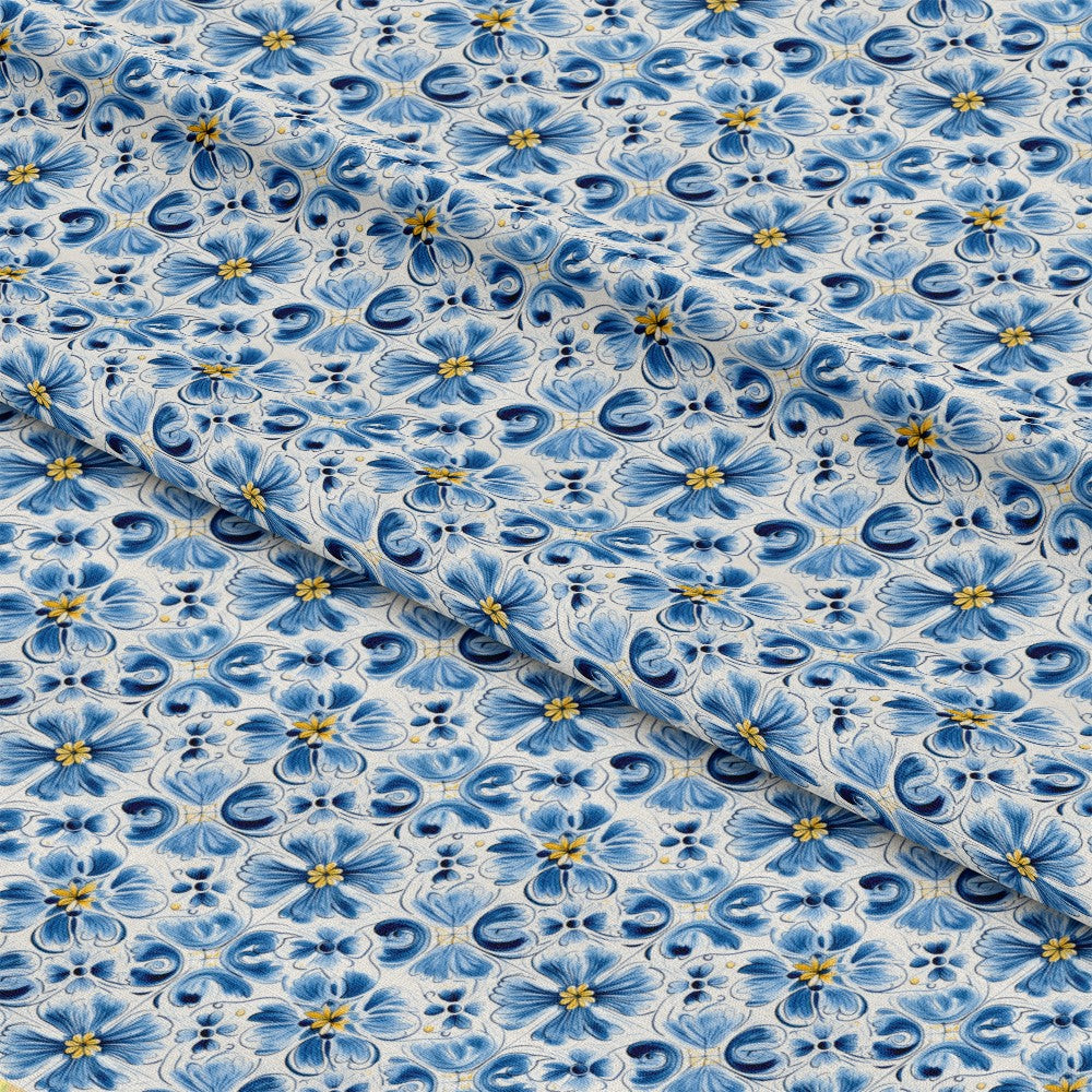 Blue Handpainted Tiles Pattern 6 Quilting Cotton Fabric