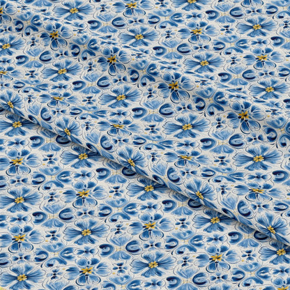 Blue Handpainted Tiles Pattern 6 Quilting Cotton Fabric