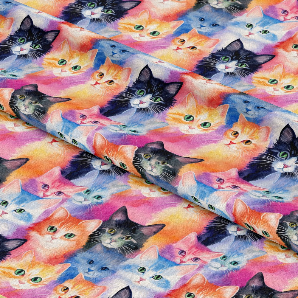 Colorful Packed Kittens Pattern 1 Quilting Cotton Fabric