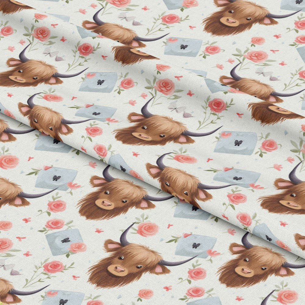 Handdrawn Highland Cows Pattern 1 Quilting Cotton Fabric
