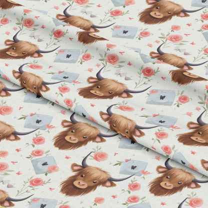 Handdrawn Highland Cows Pattern 1 Quilting Cotton Fabric