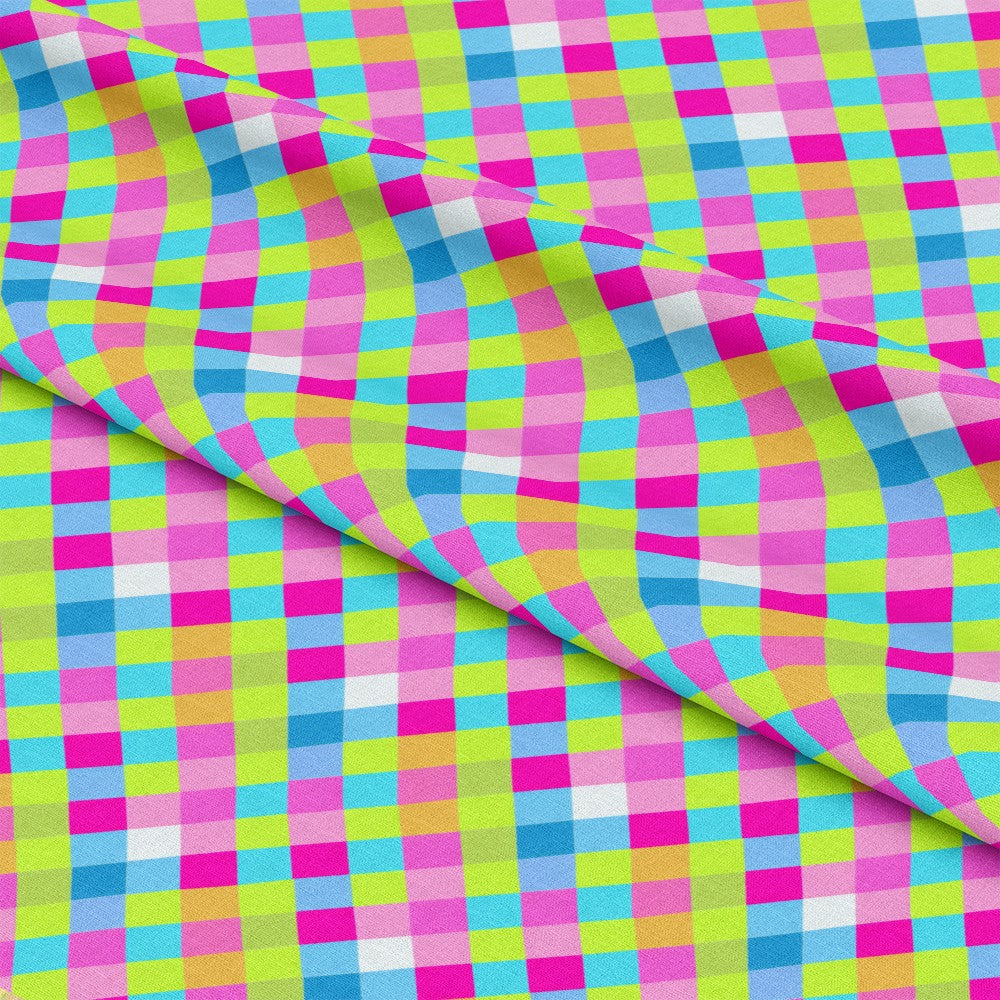 Neon Gingham Pattern 3 Quilting Cotton Fabric
