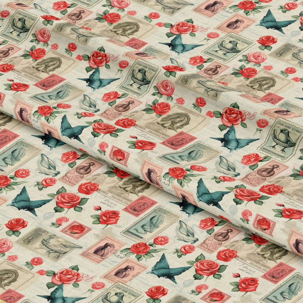 Vintage Love Stamps Pattern 16 Quilting Cotton Fabric