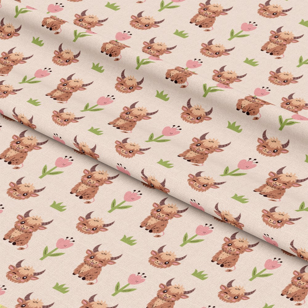 Cute Baby Highland Cows Pattern 10 Quilting Cotton Fabric