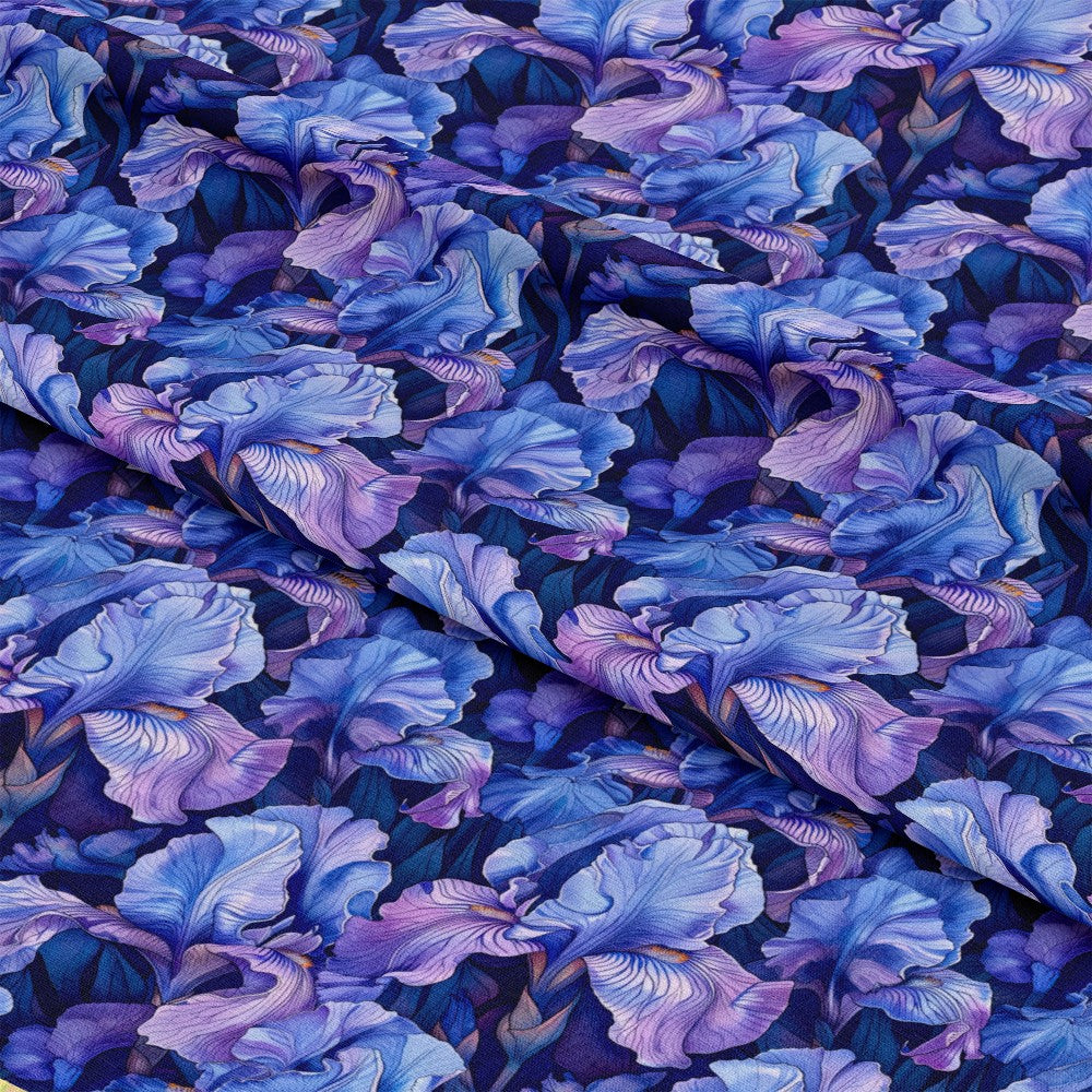 - Iris Bloom Floral Pattern 4 Quilting Cotton Fabric  
- blue, purple, lavender  
- floral, blossoms, petals  
- cotton, quilting, fabric  
- textile, yardage, material  
- intricate, detailed, elegant  
- soft, natural, decorative