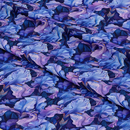 - Iris Bloom Floral Pattern 4 Quilting Cotton Fabric  
- blue, purple, lavender  
- floral, blossoms, petals  
- cotton, quilting, fabric  
- textile, yardage, material  
- intricate, detailed, elegant  
- soft, natural, decorative