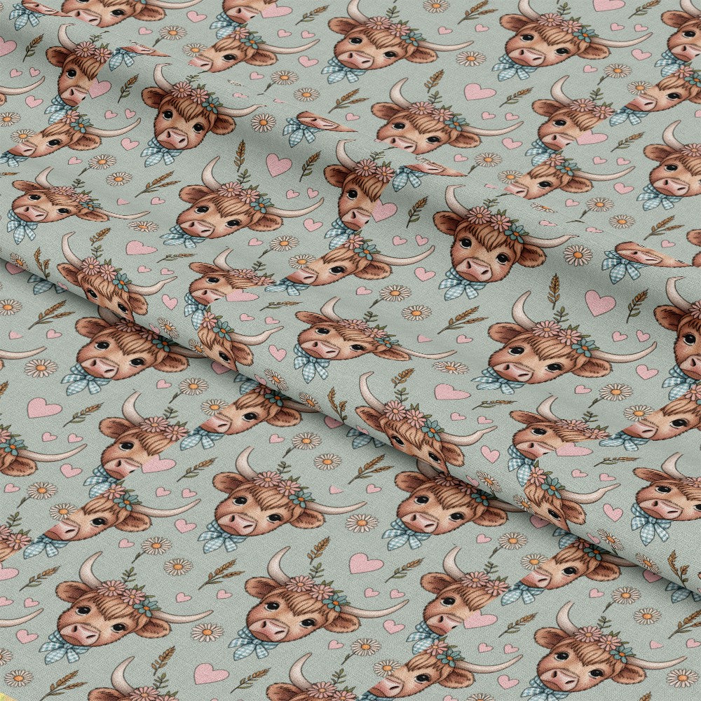 Highland Cow Heads Pattern 6 Quilting Cotton Fabric
