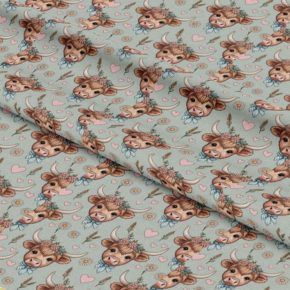 Highland Cow Heads Pattern 6 Quilting Cotton Fabric