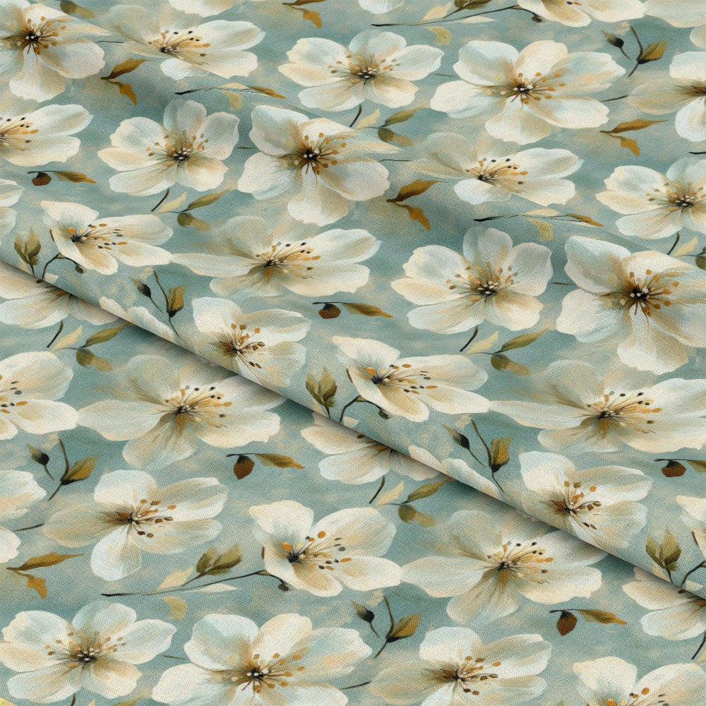 Cornflower Blue Floral Pattern 5 Quilting Cotton Fabric