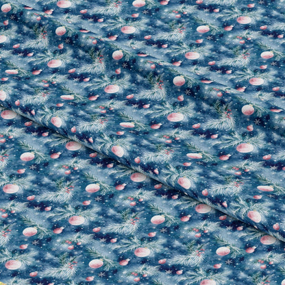 Watercolor Blue Christmas Pattern 7 Quilting Cotton Fabric